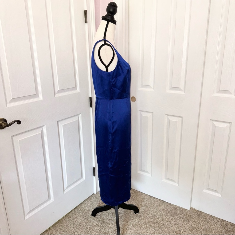 NWT Amanda Uprichard 100% silk royal blue midi dress w side slit, size medium - Picture 9 of 16